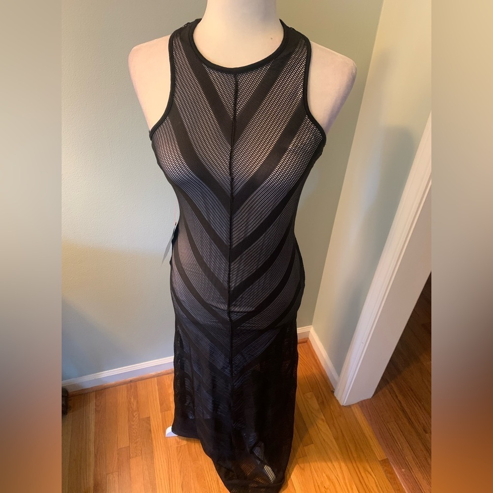 Bebe Black Sheer Striped Maxi Dress, size S